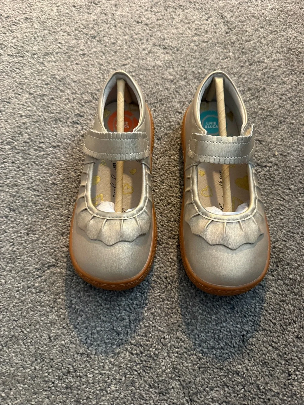 Livie & Luca Ruche Metallic Champagne Gold Mary Jane Shoes Sz 12